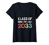 Womens Class Of 2033 Shirt Pre-K Graduate Preschool Graduation V-Neck T-Shirt