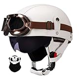Yirunfa Deutsche Leder Motorrad Halbhelme mit Brille DOT/ECE Zertifizierung Jethelm für Bike...