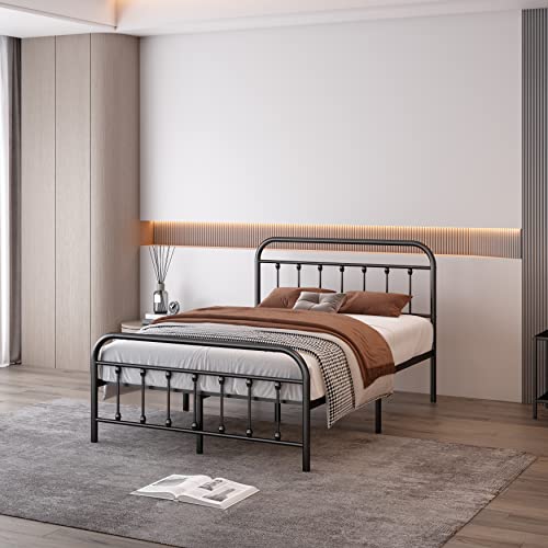 Image of Classic Black Carbon Steel Bed Frame - Structurally Stable Thicken and Bold Metal Bed Frame with Headboard, Strength Bearing Platform Bed Frame Suitable for Bedrooms, Hotel and Resort