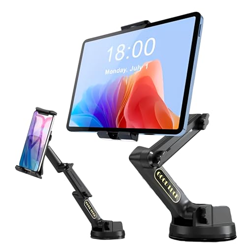 Worezal Support de tablette et de téléphone portable pour camion, camping-car, tracteur et véhicules de chantier - Col de cygne réglable pour tablettes jusqu'à 13'' et smartphones - Maintien sûr pour