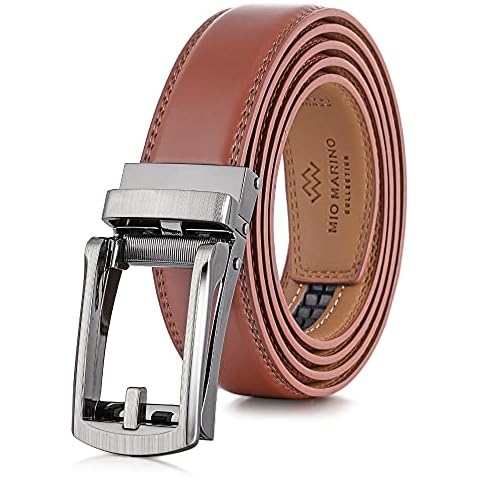 Marino Men’s Comfort Click Ratchet Belt with Traditional Look - Genuine Leather with Linxx Adjustable Buckle - 1.38" Width - Bristle - Light Umber - Adjustable from 28" to 44" Waist Cover
