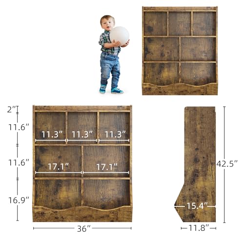 GarveeHome Rustic Brown Toy Storage Cabinet, Three-Tier Kids Bookshelf and Bookcase for Storage Books and Toys, Multi Shelf with Cubby Organizer for Bedroom and Playroom