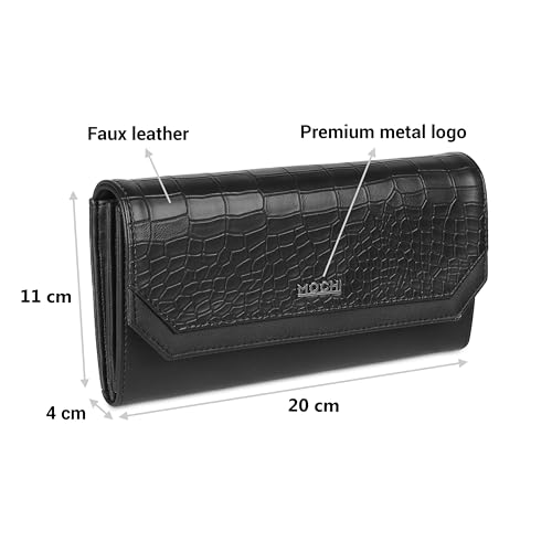 Image of Mochi Women Black Faux Leather Casual Clutch with Premium Metal Logo (95-134)