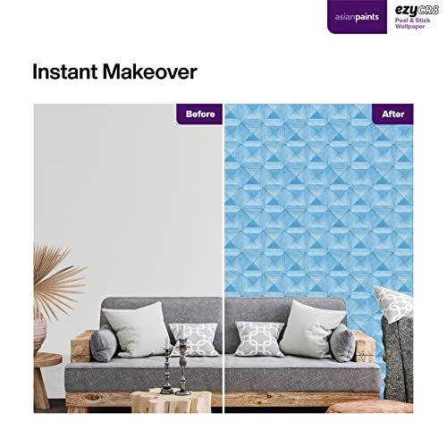 Image of Asian Paints EzyCR8 Textured Geometric Pyramids-Blue Self Adhesive Wallpaper (45x300cm) DIY Wall Decor Water-Resistant Multi Surface Application for Living Room, Puja Room, Kids Room