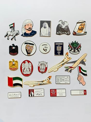 UAE National Day Metal Logo Stickers [23 Pcs] Premium Metal Stickers for Mobile Cars Laptops Motorcycles Fridge & Accessories Collectible Souvenir Stickers for UAE Fans & Celebrations