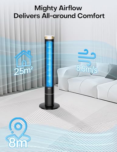 Image of hifresh 110CM Bladeless Tower Fan for Room, Touch & Remote, 4 Speeds & 4 Modes, 12H Timer, 25dB Quiet, High Speed Tower Fans for Home, 90 Oscillation Cover Room up to 25㎡, Low Power Consumption