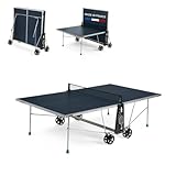CORNILLEAU 100X Outdoor - Tavolo da ping pong per Esterni, Laminato in Resina 4 mm, Pieghevole, Grandi Ruote, Resistente alle Intemperie, Blu