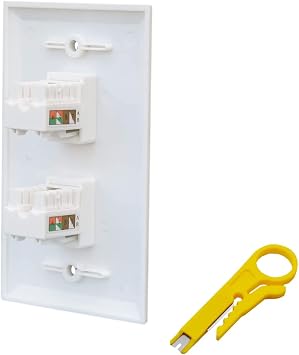 Ethernet Punch Down Wall Plate 2 Port with Tool - Single Gang Cat6 RJ45 Keystone Punchdown Jack Cover Plate/Faceplate - White