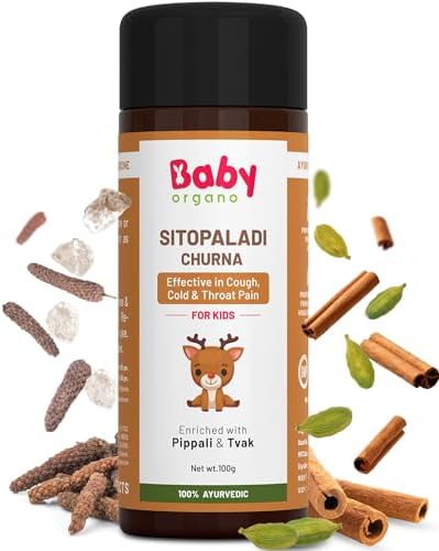 BabyOrgano Ayurvedic Sitopaladi Churna for Kids 1+ Yrs | Sharkara Vanshlochan Ela Pippali & Tvak | Cough Cold Sore Throat & Respiratory Relief | Preservative Free | AYUSH Approved | 100g