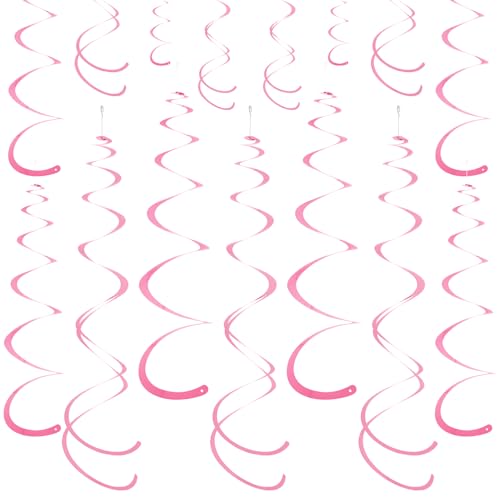 OJIOUI 28Pack Colorful Ceiling Swirl Foil Decorations Hanging Plastic Streamer Themed Swirl Party Decoration for Wedding Birthday Graduation Wedding Celebration Baby Shower Party (Pink)