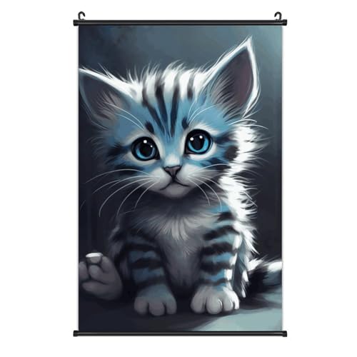 Toile de chat rayé pour salon et bureau avec système de fixation facile