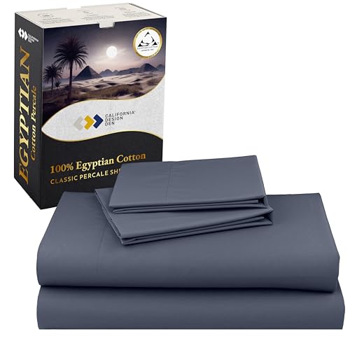 California Design Den King Sheet Set - Certified 100% Egyptian Cotton Percale Sheets King with Deep Pockets, Lightweight & Crisp, Cool & Durable Luxury Bedding Set - Mineral Blue