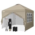 CROWN SHADES 10X10 Pop Up Canopy Tent with Sidewalls, One-Push Setup, Khaki