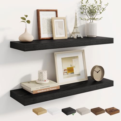 Dreamland 30 Inches Wall Mounted Wood Floating Shelves, Black, 2 Pack