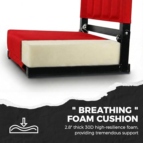Image of SPORT BEATS Stadium Seats with Back Support Bleacher Chairs with Back and Cushion Thick Padded Bleacher Seats Includes Shoulder Strap Red 2pcs Regular - 17 inch W x 12 inch D x 16.5 inch H