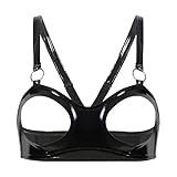 renvena Womens Wet Look Hollow Out Cage Bra Latex Cupless Bralette Bra Top Sexy Lingerie Nightwear Black X-Large