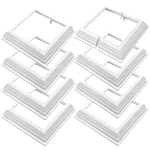 8 Packs 4 Inch Vinyl Post Skirt/England Style Fence Post Cups White PVC Post Column Wraps Porch Two Piece England Base Trim Ring Railing for Wood Vinyl Post, Stair Rails, Fence Deck Stairs Rails (8)