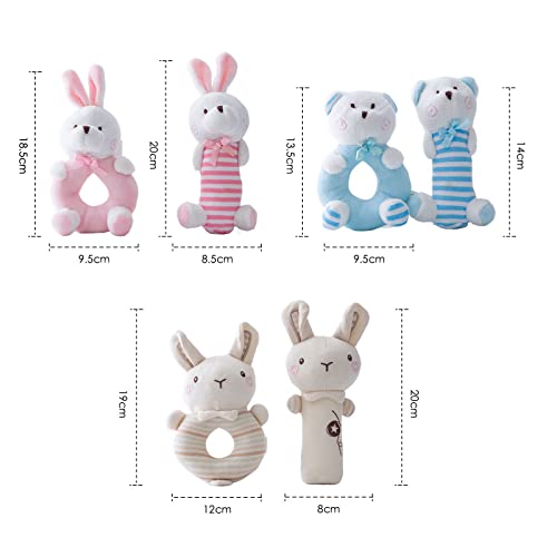 Plush Baby Soft Rattle Toys, Pink Bunny Baby Rattles For Infants Baby First Stuffed Animal Plush Rattle Shaker Set For Newborns Soft Ring Rattle Sensory Toys For Infant Boys Girls Shower Gifts, 2 Pcs #TOP5
