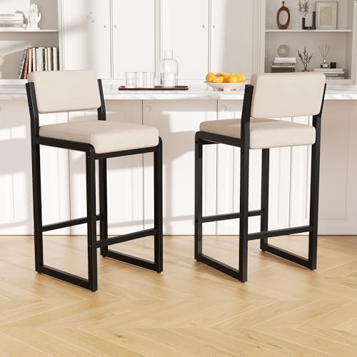 Image of Bar Stools Set of 2, Modern Counter Height Bar Stools with Back,26 inch Camel