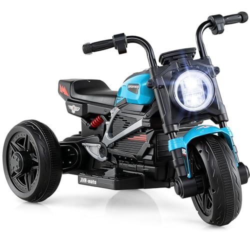 Costzon Toddler Motorcycle, 6V Chopper Kids Motorcycle Ride On Toy with LED Headlight, Music, Story, 3-Wheel Stable Electric Motorbike for Toddlers Boys Girls (Blue, 31
