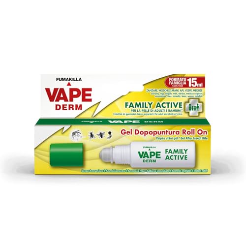 Vape Derm Family Active Gel Dopopuntura Roll On 15 ml, Sollievo Punture Insetti, Lenitivo Naturale, Senza Ammoniaca, Per Adulti e Bambini, Azione Rapida (1)