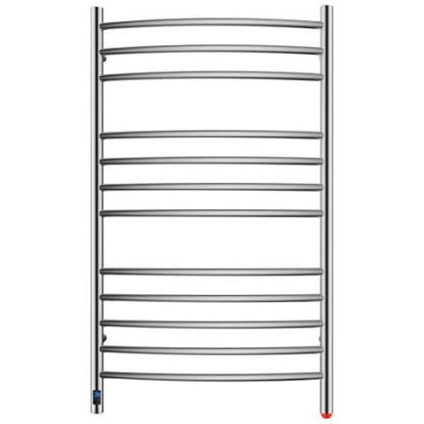 HEATGENE Electric Towel Warmer with Built-in Timer & Temperature Control, Wall-Mounted 12-Bar Large Towel Rack, Plug-in/Hardwired Heated Towel Rail for Bathroom - Brushed Cover