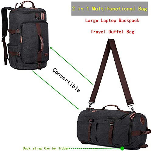 BAOSHA Canvas Weekender Travel Duffel Backpack Hybrid Hiking Rucksack Laptop Backpack for Outdoor Sports Gym HB-26(Black)