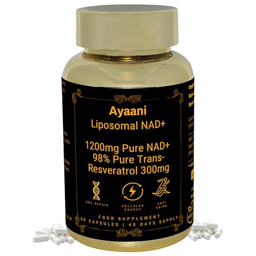 Ayaani Liposomal NAD+ & Trans-Resveratrol Complex 1500 mg — Vegan Capsules for Energy, Healthy Ageing & Fatigue Reduction — High-Absorption Cellular Support, 80 Capsules, UK Supplements
