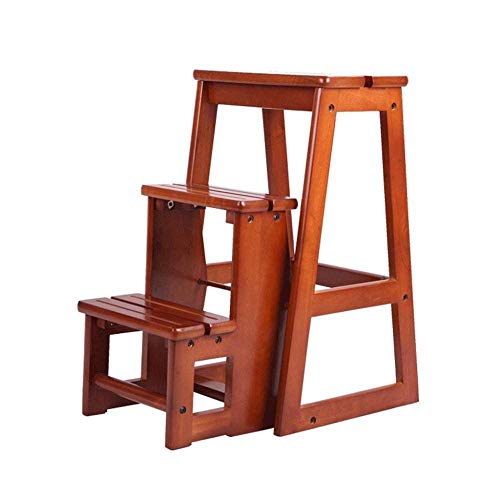 Taburete plegable de madera con estante de flores, silla multifuncional de 3 escalones para cocina, baño, oficina, portátil y plegable (74 cm)