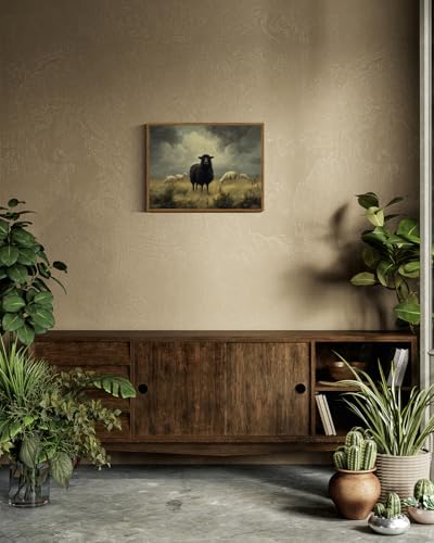Image of ARPEOTCY Vintage Framed Canvas Wall Art, 12x16inch, Farmhouse Black Sheep Wall Decor, Country Art Prints Home Decorations, Cottagecore Paintings for Living Room Bedroom Office Decor