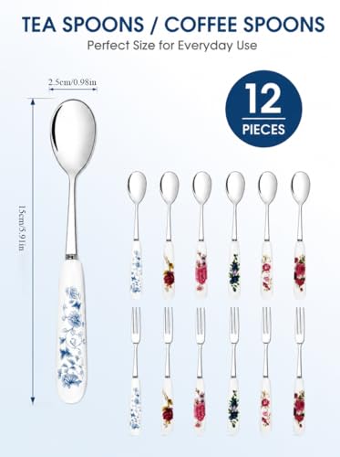 Image of Pack Stainless Steel Ceramic Handle Teaspoon Coffee Spoon Sugar Ice Cream Spoon cute kitchen accessories Stirring Soup Tableware