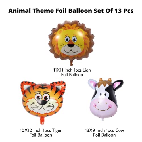 Image of Party Decorz Jungle /Safari /Zoo Animal Theme Foil Balloon Set Of 13 Pcs (3pcs Animal Small Foil Balloon+10 pcs Printed Latex Balloon) For Kids Safari /Zoo /Jungle Animal Theme Birthday Party Decoration