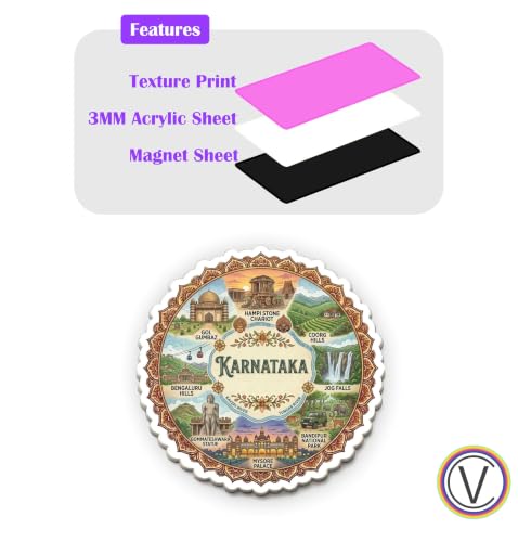 Image of Karnataka Textured Finish Acrylic Fridge Magnet - UV Texture Printed, Stylish Multicolor Magnet for Fridge, Wardrobe & Metal Surfaces, Pack of 1 (Karnataka 3)