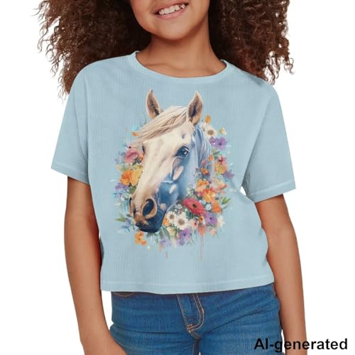 Image of Cute Crop Tops for Girls Short Sleeve Summer T Shirts Fashion Graphic Tees Crew Neck Pullover Tee 5-14 Years