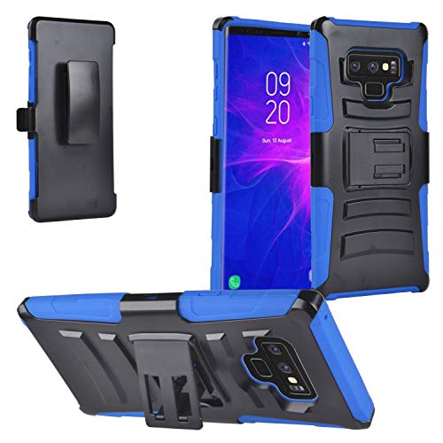 Eaglecell - Compatible With Samsung Galaxy Note 9 Sm-N960 Note9 - Hybrid Phone Case W/Stand/Belt Clip Holster + Tempered Glass Screen Protector - Cv1 Blue #TOP11