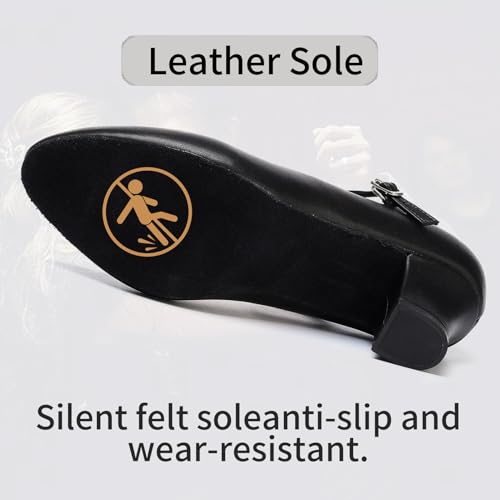 1920s Black Character Dancing Shoes for Women, Ankle Strap 2 inch Heels, Black Heels Closed Toe Dancing Shoes for Salsa, Tango, Flamenco, Wedding4