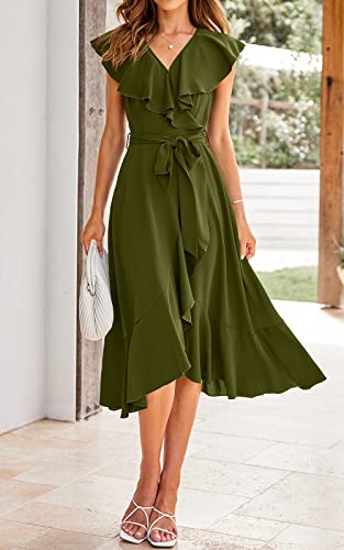 Image of PRETTYGARDEN Women's 2023 Summer Wrap Maxi Dress Casual Boho Deep V Neck Short Sleeve Ruffle Hem Split Beach Long Dresses