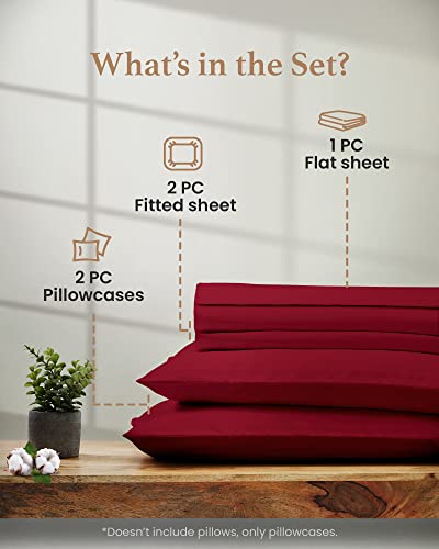 Image of Good Sleep Bedding Split King Sheets Sets for Adjustable Bed, 5 Piece, 100% Egyptian Cotton Bed Sheets for Adjustable Bed, Sateen Weave, 16 Inch Deep Pocket Bed Sheet - Burgundy
