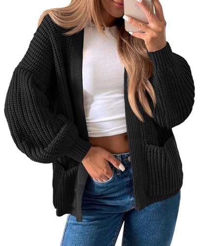 Saodimallsu Womens Oversized Cardigan Ribbed Chunky Knit Long Lantern Sleeve Open Front Fall Sweater Coats