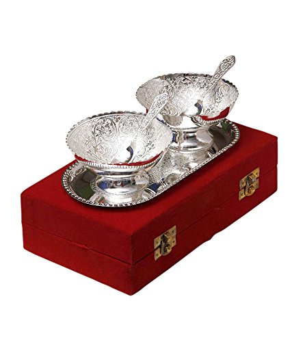Odishabazaar Silver Plated Brass Bowl With Tray - Set Of 5 #TOP29