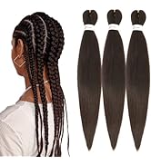 Chocolate Brown Braiding Hair Pre stretched Synthetic Braiding Hair Extensions for Braiding 3pcs ...