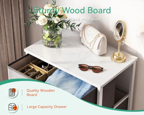 Image of AODK Dresser for Bedroom with 4 Storage Drawers, Small Dressers Chest of Drawers Fabric Dresser with Sturdy Steel Frame, Dressers for Closet with Wood Top, Light Grey