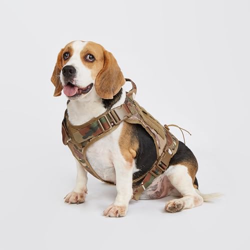 Roujune No-Pull Hundegeschirr, Einstellbar Sicherheitsgeschirr Ultra Atmungsaktiv für Große/Mittlere Hunde Brustgeschirr Hundeharness Hundeweste Tarnfarbe Größe L
