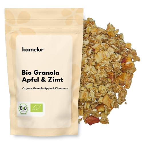 Kamelur Bio Granola Apfel & Zimt 1kg - Knusprige Bio-Getreideflocken mit Apfelstücken, Zimt, gepufftem Amaranth, Honig & Meersalz – aus kontrolliert biologischem Anbau Kamelur Bio Granola Apfel & Zimt 1kg - Knusprige Bio-Getreideflocken mit Apfelstücken, Zimt, gepufftem Amaranth, Honig & Meersalz – aus kontrolliert biologischem Anbau
