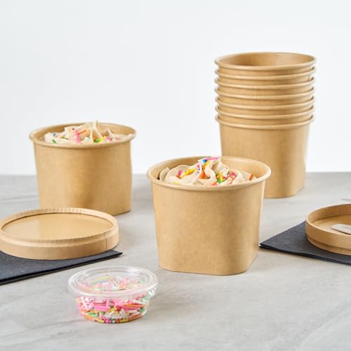 Image of Coppetta 12 Ounce Dessert Cups, 200 Greaseproof Ice Cream Cups - Lids Sold Separately, Square Bottom, Kraft Paper Yogurt Bowls, Disposable, For Sundaes, Mousse Or Puddings - Restaurantware