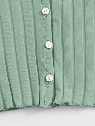 Romwe Women's Ribbed V-Neck Button Crop Top #TOP23