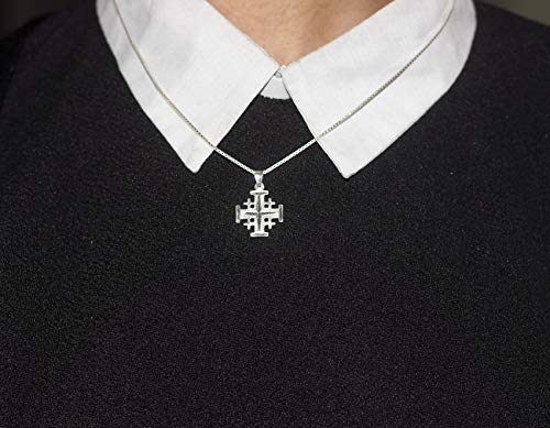 Sterling Silver (925) Jerusalem Crusader's cross Pendant Handcrafted in the Holy Land. Engraved by diamond cutting machine.4