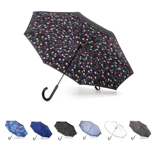 Image of Totes Auto Reverse Close Windproof Stick Inbrella with Water Repellent Protection