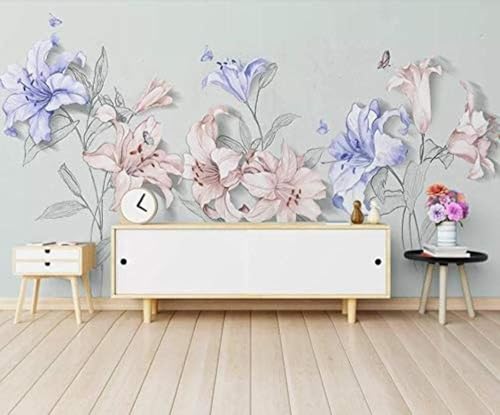 Tzxztt Minimalista Morado Rosa Flores Mariposas Moderno Papel Pintado 3D Seda Texturizada Primera Calidad Neutros Material Ideal Para SalóN Dormitorio-200cm×140cm