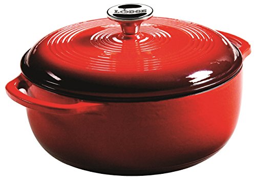 Lodge Essential Enamel Cast Iron Dutch Oven with Lid - 4.5 Quart - Oven-Safe Enamel Cookware up to 500° F - Heat-Retaining Braising & Roasting Pot - Non-Toxic Cookware - Island Spice Red